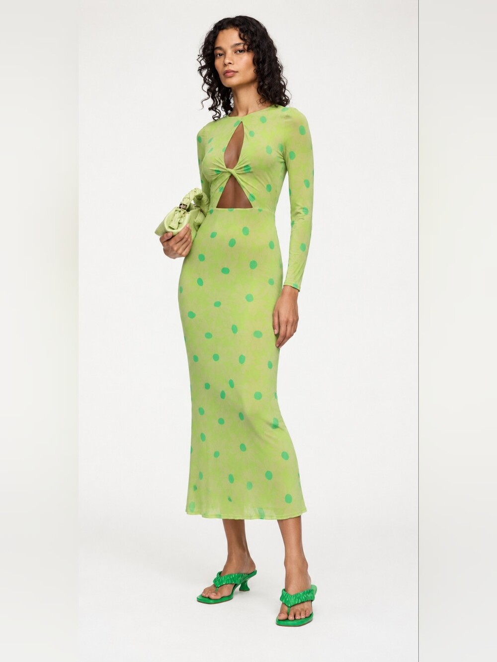 AFRM Jodi Lime Yellow Floral Long Sleeve Cutout Midi Dress M